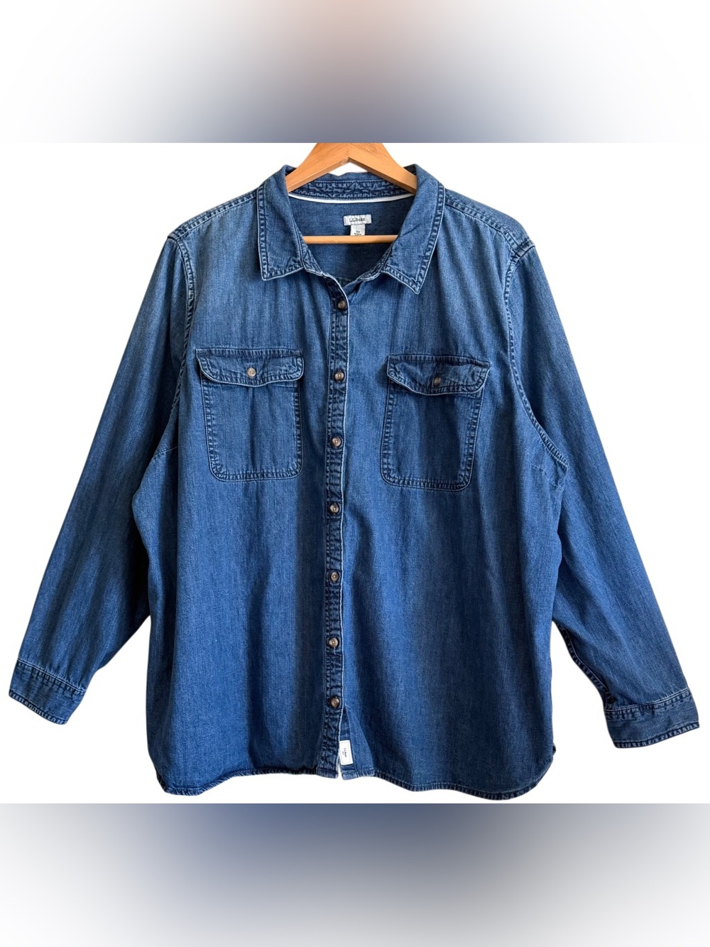 L.L. BEAN 100% Cotton Women’s Casual Long Sleeve Denim Button Down Shirt Sz 3X